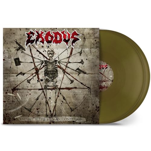 Exodus vinyl record cover with skeletal figure pierced by weapons.