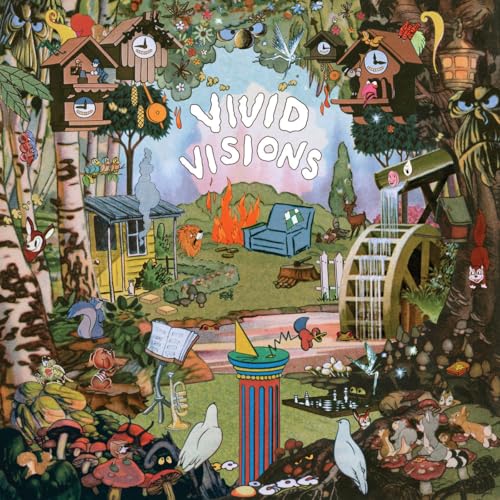 Whimsical, colorful album cover featuring surreal landscape and animal figures.