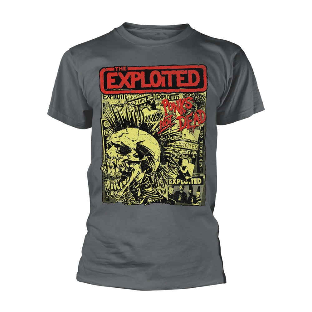 Grey t-shirt with "The Exploited" band logo and skull graphic.