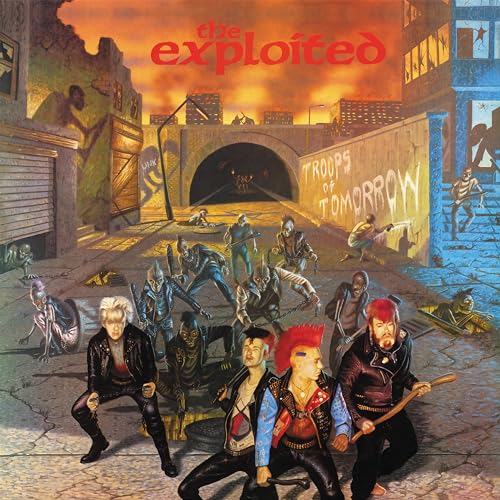 Album cover art depicting punk rockers in a ruined city street with orange sky.