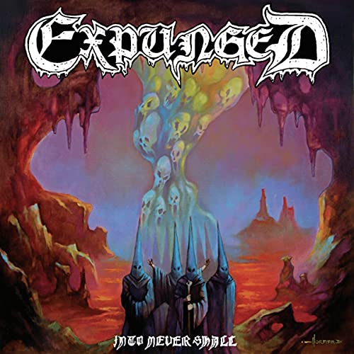 CD cover for Expunged’s “Into Never Shall” with a dark, gothic fantasy illustration.