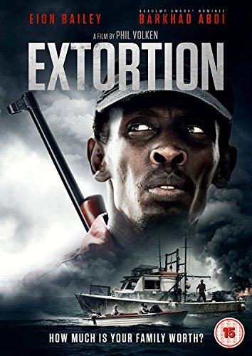 DVD cover for "Extortion" featuring a man with a gun and a burning boat.