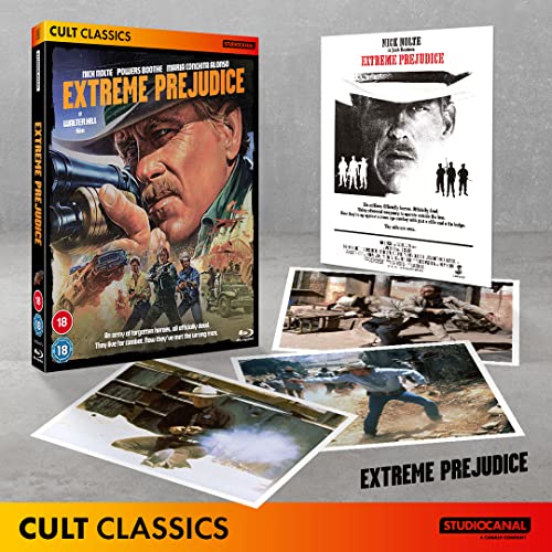 Blu-ray cover for "Extreme Prejudice" featuring Nick Nolte with a soldier.