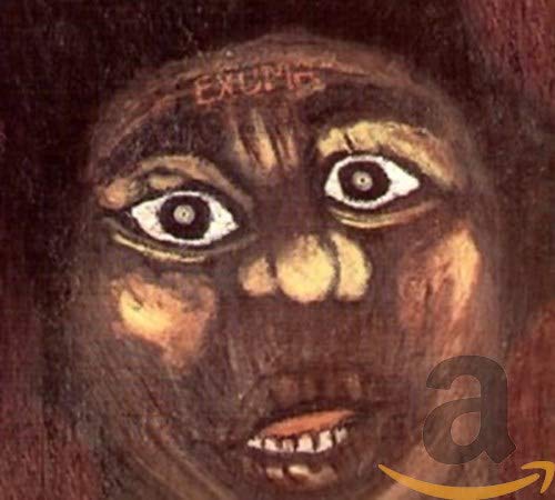 Close-up of a painted face with wide eyes and open mouth.