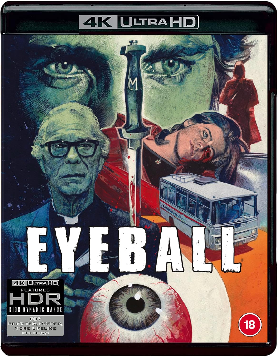 Eyeball" Blu-ray cover featuring a distorted eye, faces, and surgical tools.