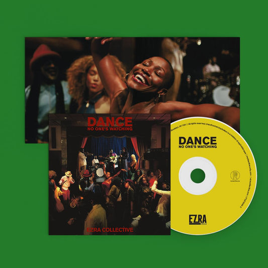 CD cover for Ezra Collective’s “Dance, No One’s Watching” featuring musicians.