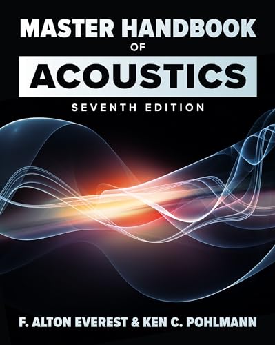 Book cover for Master Handbook of Acoustics, Seventh Edition, featuring abstract glowing sound waves.
