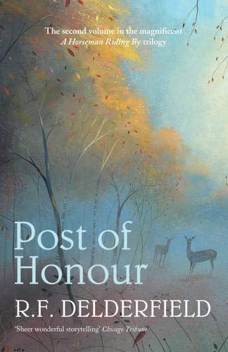 Book cover featuring a misty autumn forest with two deer and stylized text.