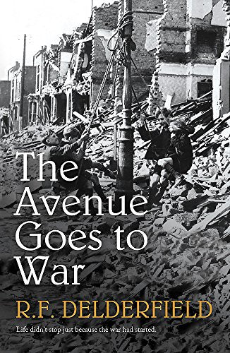 Book cover: wartime rubble, soldiers, and title “The Avenue Goes to War.”