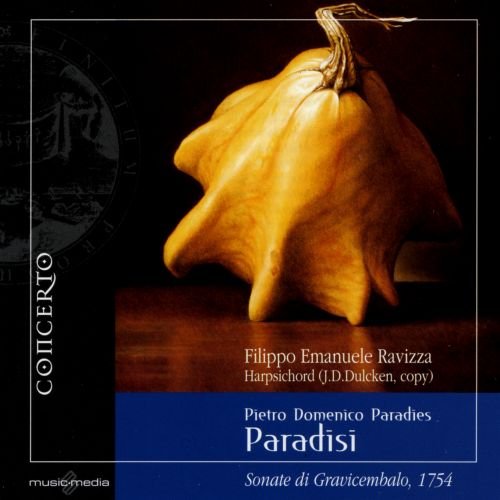 CD cover: a gourd and musical text for Ravizza’s harpsichord sonatas.