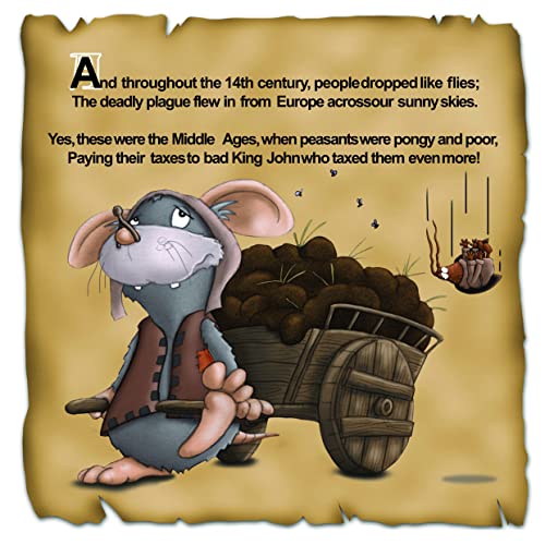 Cartoon mouse peasant pulling a cart, illustrated in a medieval style.