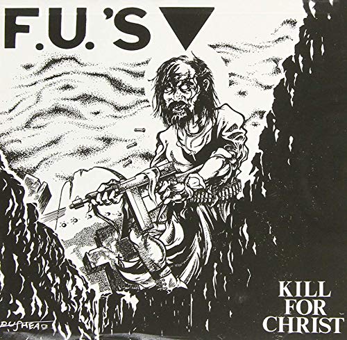Black and white album cover depicting a man with a weapon and text.