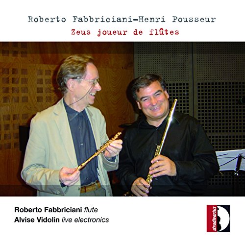 Two men with flutes, portrait on a CD cover for "Zeus joueur de flûtes".
