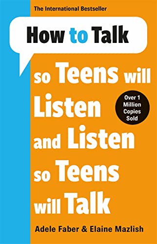 Book cover with orange and blue design, title about teen communication.