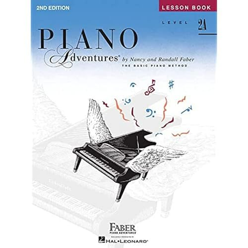 Front cover of Piano Adventures Lesson Book Level 2A featuring a winged grand piano.