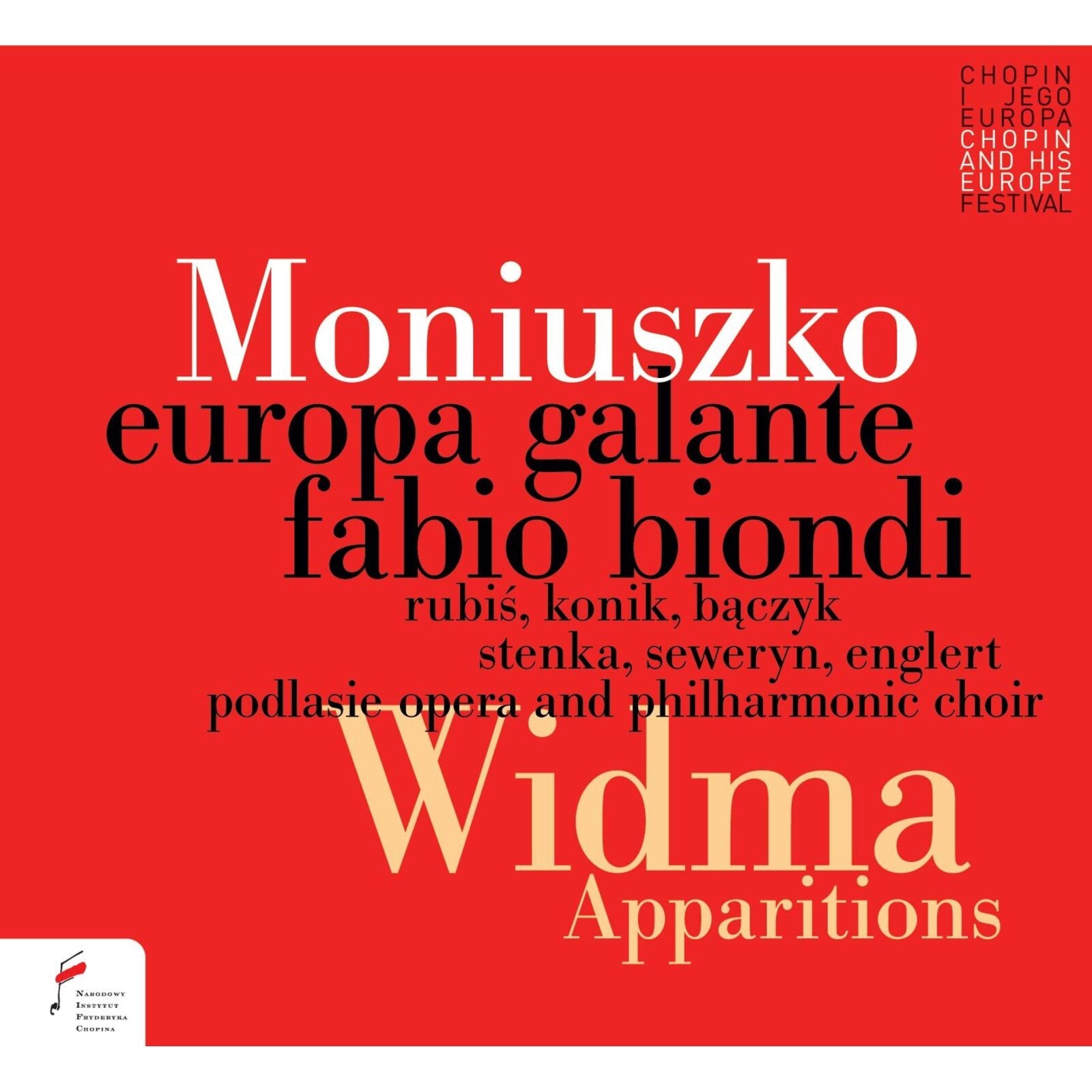 Red album cover with white text: “Moniuszko Widma” and composer’s name.