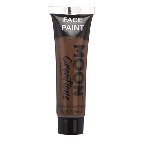 A 12ml tube of brown Moon Creations face and body paint on white background.
