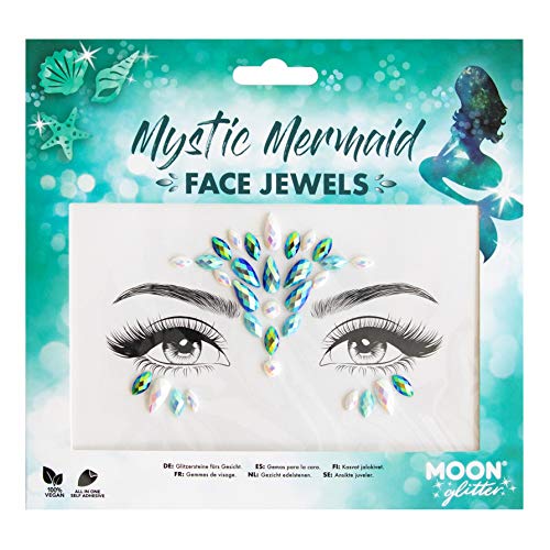 Mystic Mermaid face gems on a card with an illustration of eyes.
