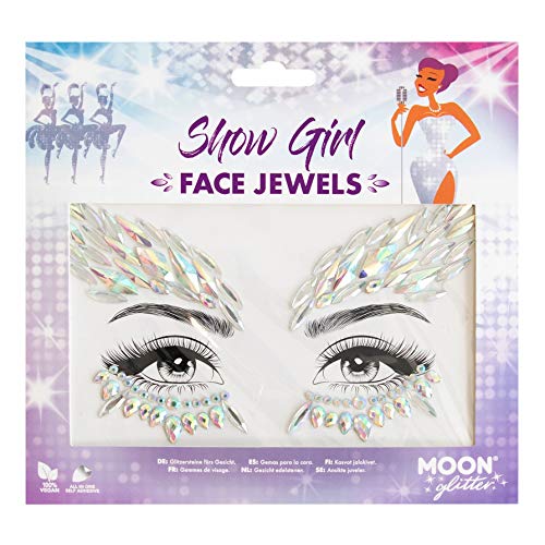 Face jewels on clear backing, shaped for under-eye and brow application.