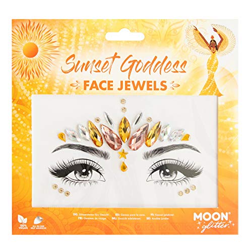 A package of Sunset Goddess face jewels with gold and clear adhesive gems.