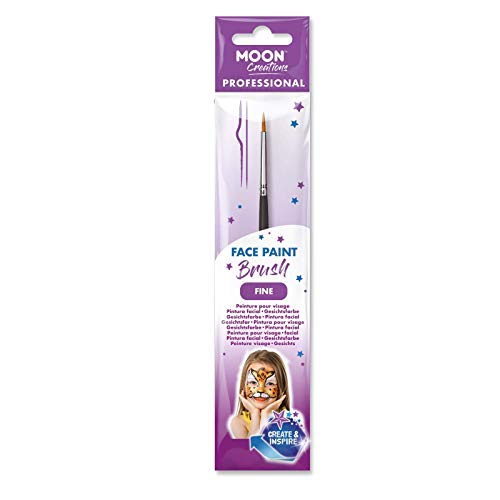 A fine face paint brush in retail packaging featuring a child with tiger makeup.