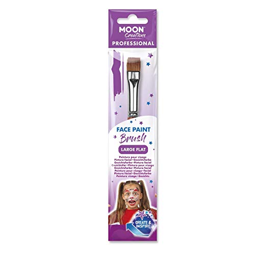 A large flat face paint brush in purple Moon Creations packaging featuring a child.