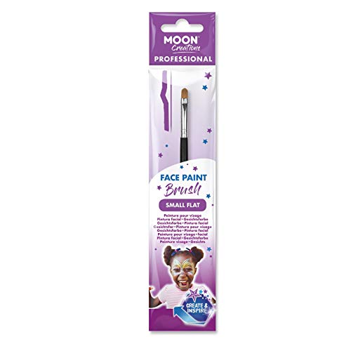 Small flat face paint brush in purple Moon Creations retail packaging with child photo.