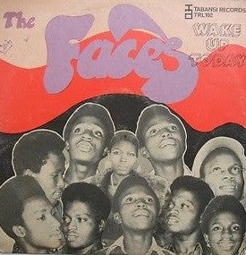 Faces album cover: group portrait with purple text on red and black.