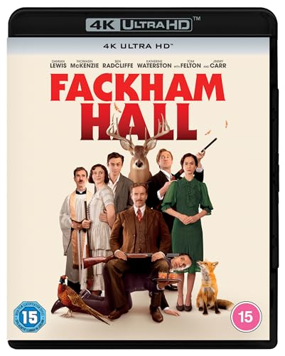 “Fackham Hall” Blu-ray cover featuring a group portrait with a stag’s head.