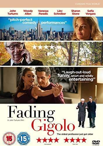 Fading Gigolo" DVD cover with cast photos and city skyline.