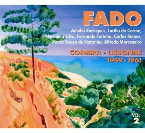 "FADO" album cover with orange title, featuring a watercolor landscape and artist names.