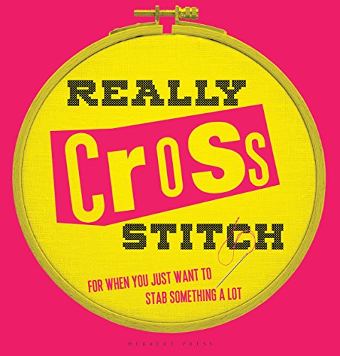 A yellow embroidery hoop on a pink background with the book title text.