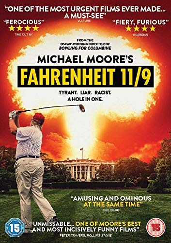 DVD cover for Fahrenheit 11/9, depicting a golfer and explosion.