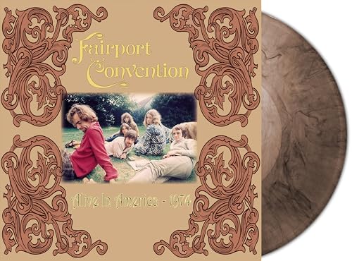Fairport Convention album cover with band photo and marbled vinyl record.