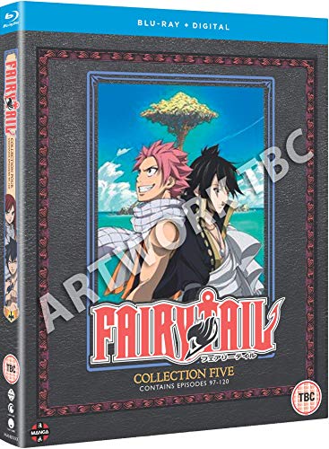 Blu-ray case for "Fairy Tail Collection 5" featuring anime characters Natsu and Gray.