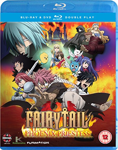 Fairy Tail The Movie: Phoenix Priestess Blu-ray cover featuring anime characters against fiery background.
