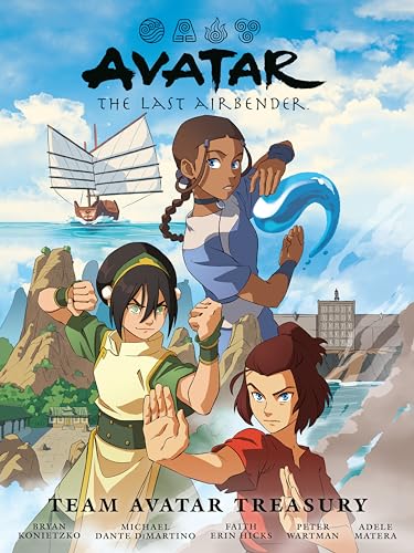 Cover of "Avatar: The Last Airbender" book featuring Katara, Sokka, and Toph.