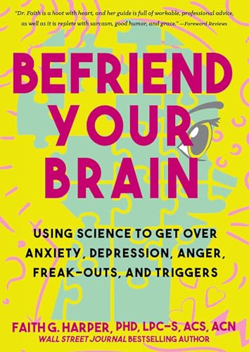 Book cover: "Befriend Your Brain" with puzzle pieces and an eye illustration.