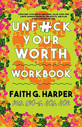 Green workbook cover with orange text reading "Unfuck Your Worth" and author’s name.