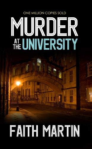 Book cover: “Murder at the University” with a university building at night.
