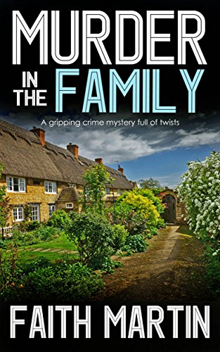 Book cover showing a thatched-roof cottage with a garden and the title Murder In The Family.