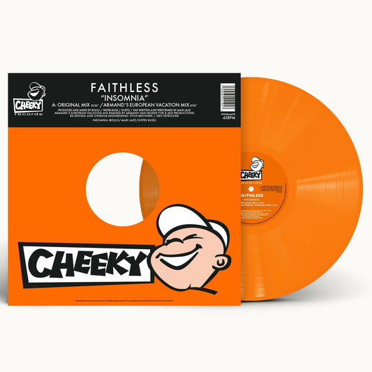 Orange vinyl record and sleeve for Faithless’ “Insomnia” 30th Anniversary edition.