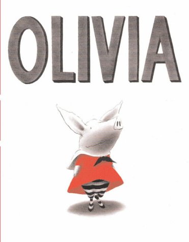 Book cover with the title "Olivia" and a pig in a red dress.