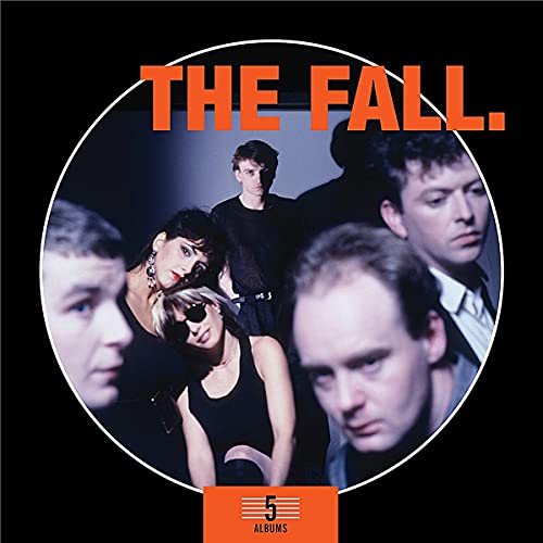 The Fall band portrait within a circle, five albums box set cover.