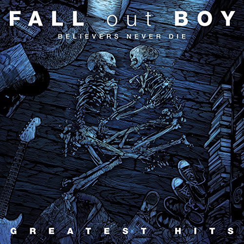 Fall Out Boy album cover: skeletons embracing amidst musical instruments.