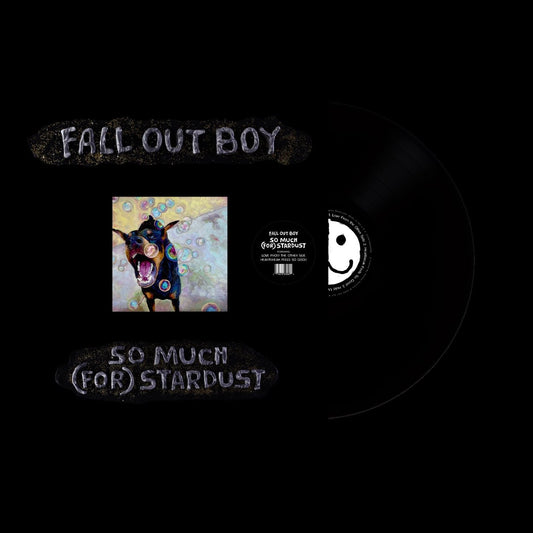"Black vinyl record with 'Fall Out Boy - So Much (For) Stardust' artwork and label."