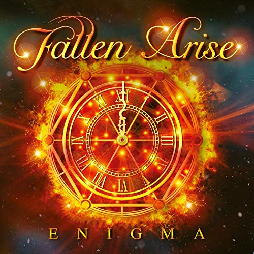 CD cover: “Fallen Arise - Enigma” with a fiery clock image.