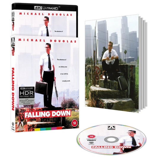 “Falling Down” Blu-ray case with Michael Douglas, disc, and 4K Ultra HD logo.