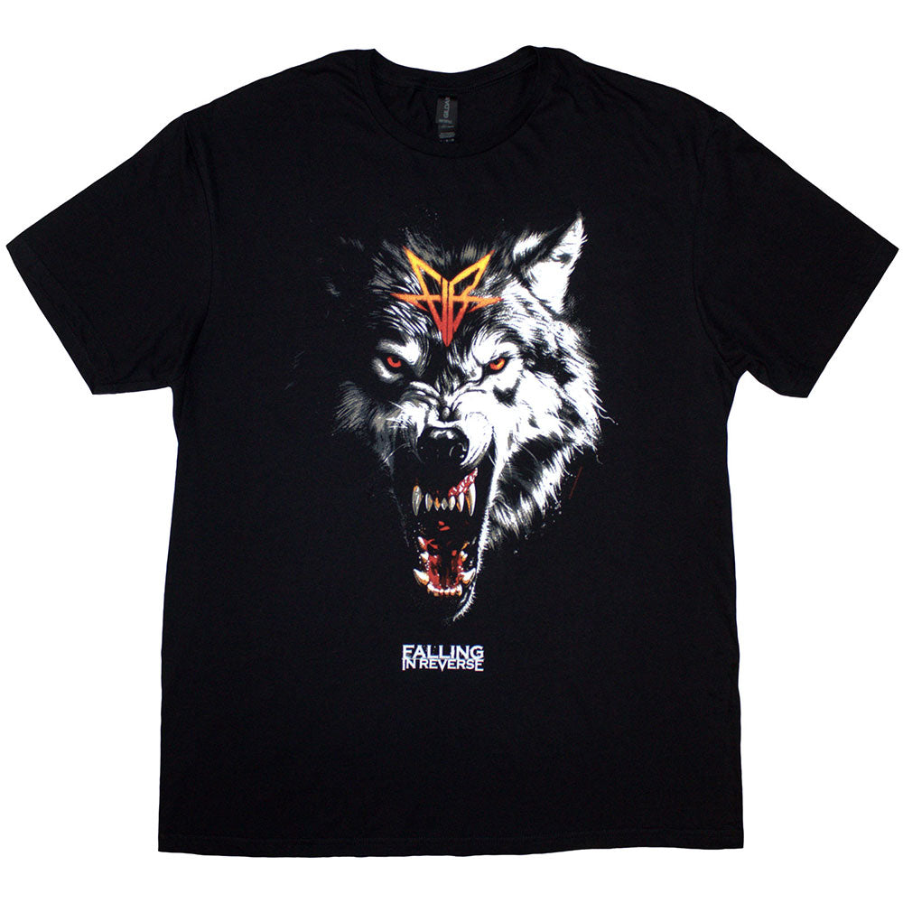 Black t-shirt featuring a wolf graphic, likely related to the band Falling In Reverse.