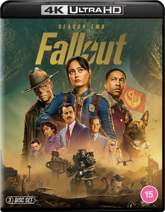 Fallout Season 2 4K UHD Blu-ray cover featuring characters in a wasteland.